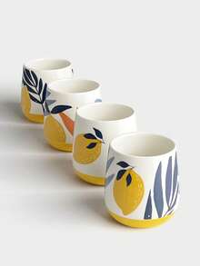 4pcs Elegant Lemon Creative Ceramic Espresso Cups Set With Wooden Tray, Couple/Family Weekend Coffee Mugs, Daily Italian Demitasse Cups, Afternoon Tea Novelty Dopamine Mugs, Small Water Cups - Multicolor - View 8