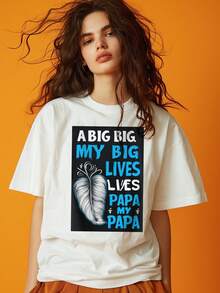 1 camiseta con gráfico creativo | Impresión de plumas de papá de My Big Lives | Diseño creativo único, estilo artístico | Unisexo | Todas las estaciones | Regalo perfecto para seres queridos, amigos y familiares. - Blanco - Ver 3