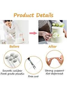 10pcs White Plastic Dowel Rods, 0.4 Inch Diameter Round Cake Separator Straws, Cake Stacking Support Rods, Suitable For Wedding, Birthday, Holiday Party, Cake Stand, Kitchen Baking Tools (1.2*24cm) - White - View 2