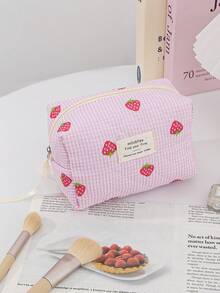 1 Piece Quilted Strawberry Design Travel Cosmetic Bag Multi-Functional Travel Cosmetic Bag Set Large Capacity Cosmetic Pouch,Makeup Bag Makeup Pouch Skincare Bag ,Large Capacity Zipper Bag For Travel ,Makeup Bag Makeup Pouch - Multicolor - View 14