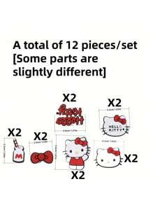 Sanrio Set de 6 piezas/12 piezas Decoraciones para zapatos de hombres y mujeres tipo Hello Kitty - Accesorios 3D lindos y de moda, extraíbles, para zapatos con agujeros tipo KT 3D, accesorios para zapatos con hebilla de personajes de dibujos animados de gato, ideales para vestidos y sandalias de primavera y verano, recomendado como regalo para amigos y novias