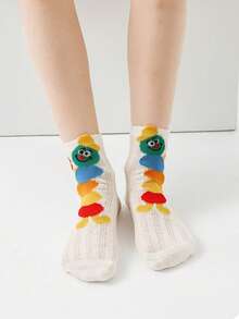 4 Pairs/Pack Kid Rainbow Striped Caterpillar Socks With Mesh Ventilation, Spring/Summer Thin Breathable Socks For Children - Multicolor - View 5