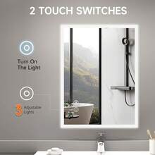 Bathroom Mirror With LED Lights, 700x500mm Illuminated Bathroom Mirror, Wall Mounted Vanity Mirror With 3 Colors Dimmable, Anti-Fog, Touch Switch, Waterproof IP44, Horizontal/Vertical - Bluetooth+Dimmable+3 Colors+Anti-fog - View 4