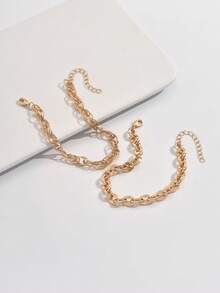 2pcs/Set Simple & Classic Golden Chain Anklets, Versatile & Fashionable Women Foot Jewelry Suitable For Daily Wear, Beach, Handcrafted & Customizable Length - Multicolor - View 3