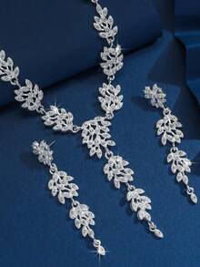 1 套经典叶子长项链和耳环珠宝套件，女士新娘婚礼场合珠宝套装 - 葉子 - 查看 7