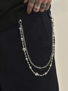 1pc European & American Hip Hop Style Pearl Chain Belt/Jeans Waist Chain, High-End Niche Cross-Border Accessory For Men - Multicolor - View 2