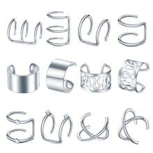 12pcs Minimalist Personalized No Piercing Silver Ear Cuff Clip - 12-piece Ear Cuff Set - View 1