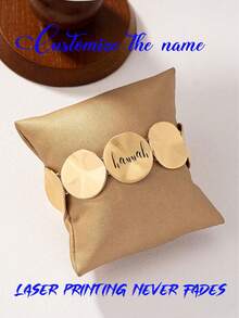 1pc Customized Fashionable Gold Elastic Bracelet, Suitable As Gift - Multicolor - View 8