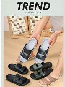 男士夏季轻便平底凉鞋，可调节一脚蹬拖鞋，厚底柔软，适合春、夏、秋季休闲户外活动