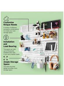 Complete Perforated Board Wall Panels, Plastic Accessories For Pegboard Display And Storage Racks, DIY Entry Wall, Hooks, Baskets, Divider Hooks, Storage Display Wall, Multi-Functional Display Rack, ABS Plastic Entry Display Rack, Gray Honeycomb Grid, With Hidden Screw Holes, Suitable For Key Display/Vertical Expansion/Computer Room Display/Home Office/Kitchen/Studio/Store And Various Occasions - Multicolor - View 8