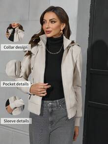 Giolshon 女士休闲百搭抽绳外套，春秋衣橱必备单品 - 米色 - 查看 3