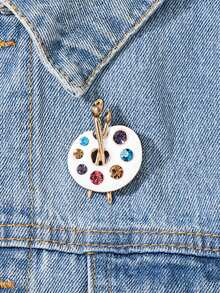 1pc Creative Enamel Oil Drop & Rhinestone Brooch - Multicolor - View 1