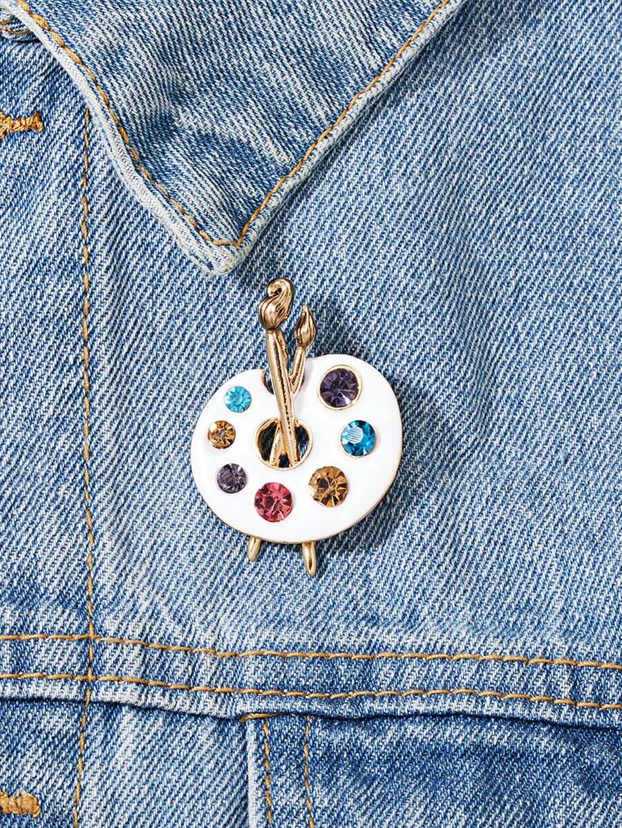 1pc Creative Enamel Oil Drop & Rhinestone Brooch - Multicolor - View 1