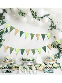 2 套/1 套金色和绿色三角旗横幅，彩旗适用于迎婴派对、新娘送礼会、生日派对、单身派对、圣帕特里克节狂欢节、圣诞节、新年、户外花园悬挂装饰 - 彩色 - 查看 5