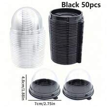 50个透明迷你蛋糕盒带盖圆形纸杯蛋糕托塑料蛋黄泡芙容器月饼圆顶盒烘焙包装盒厨房烘焙工具厨房用品 - 彩色 - 查看 11