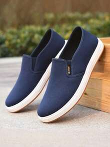 男士海军蓝一脚蹬运动鞋 - 休闲乐福鞋，配有松紧侧带，防滑鞋底，透气，适合春夏季节，日常舒适穿着 | 休闲一脚蹬鞋 | 织物鞋面运动运动鞋 - 藏蓝色 - 查看 2