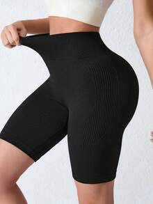 1 szt. Damskie spodenki do biegania, sportowe, do biegania, z wysokim stanem, prążkowane, do uprawiania turystyki pieszej, na rower, do jogi, w kolorze czarnym