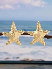 1 对欧美简约几何不对称海星形百搭耳钉女士耳环，热销