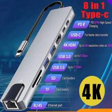 USB C HUB, 8 In 1 USB C Adapter With 4K HD, 100W PD, USB C Port, USB 3.0, RJ45 Ethernet, SD/TF Card Reader, Docking Station Compatible With Book Pro/Air USB C Laptops And Other Type C Devices