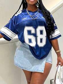 قميص كاجوال قصير الأكمام من الشبك والرقعة بطراز رجعي للنساء، قميص رياضي بتصميم يونيفورم