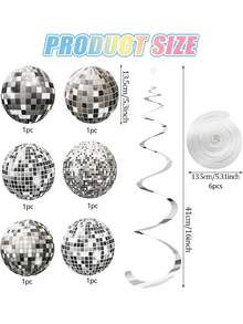 36件套迪斯科球装饰品，迪斯科派对装饰，70年代迪斯科球悬挂装饰，迪斯科派对悬挂彩带，银色天花板装饰，适合复古迪斯科派对、生日派对、夏季夏威夷派对 - 銀色 - 查看 7