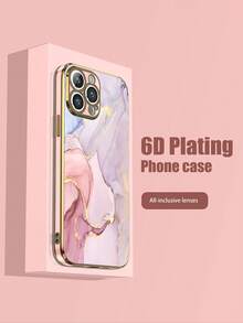 1 件 6D 电镀粉色大理石纹理图案防震手机壳，兼容 Apple/Android 智能手机 - 彩色 - 查看 2