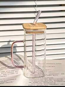 1pc 400ml Clear Straw Bottle, Modern Glass Coffee Cup For Home, Office - Clear - View 7