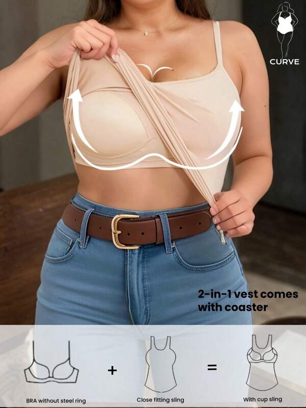 1 Stück Große Größen Damen Beige Regal BH Camisole, Modisches Casual Tank Top, Verstellbare Träger