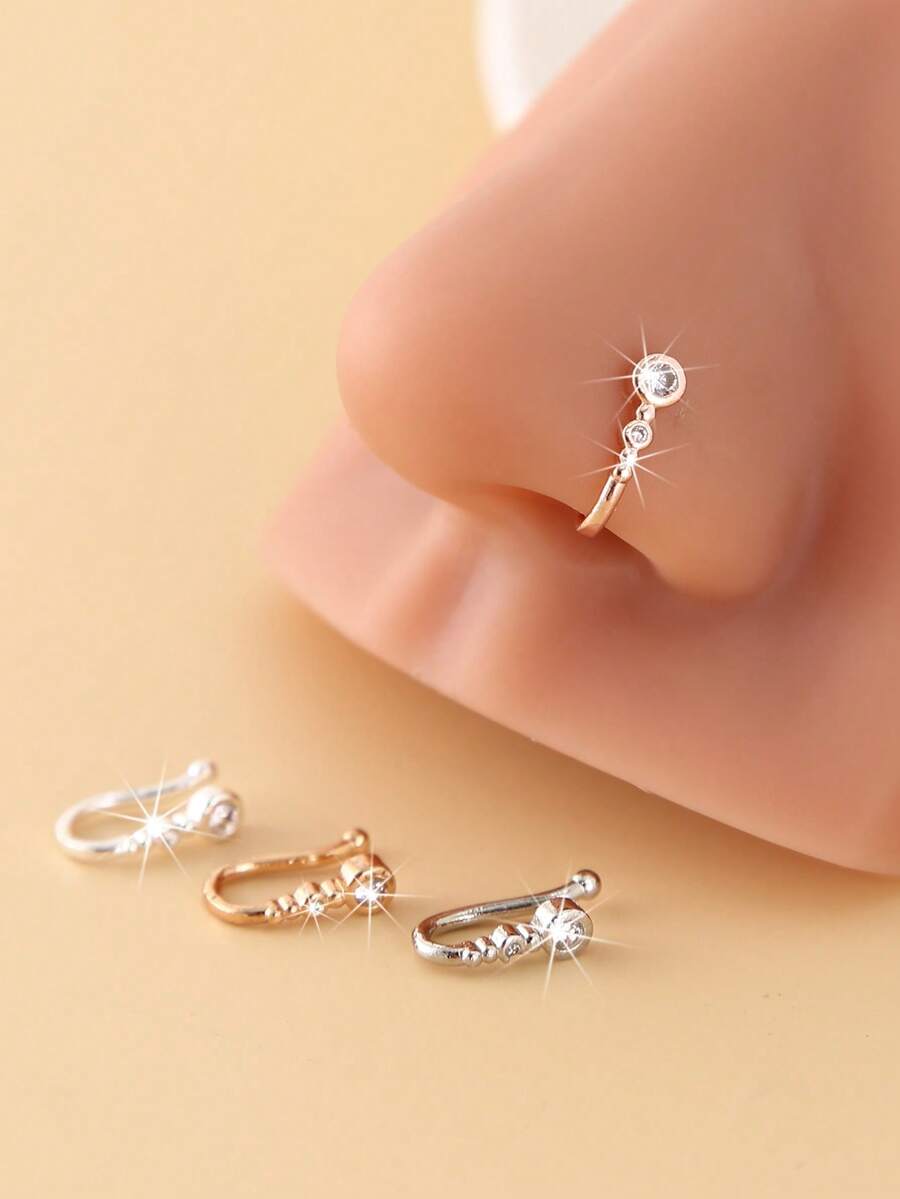 4pcs Simple Hiphop Zirconia U-Shaped Nose Rings, Fashionable Elegant Style, Suitable For Party And Daily Wear