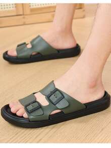 男士夏季轻便平底凉鞋，可调节一脚蹬拖鞋，厚底柔软，适合春、夏、秋季休闲户外活动