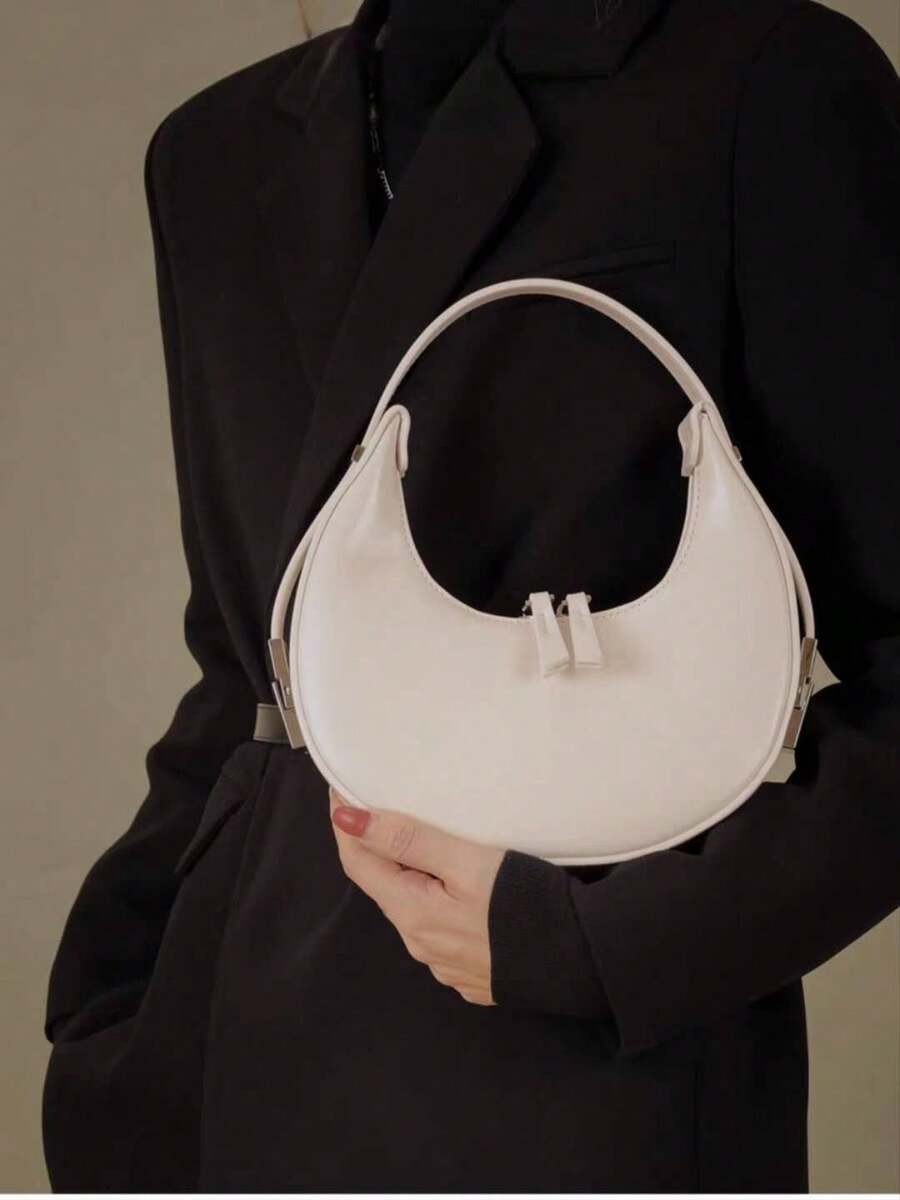 Crescent Bag, Luxury Saddle Bag, Luxury Lightweight Shoulder Bag, Armpit Bag - 白色 - 查看 1