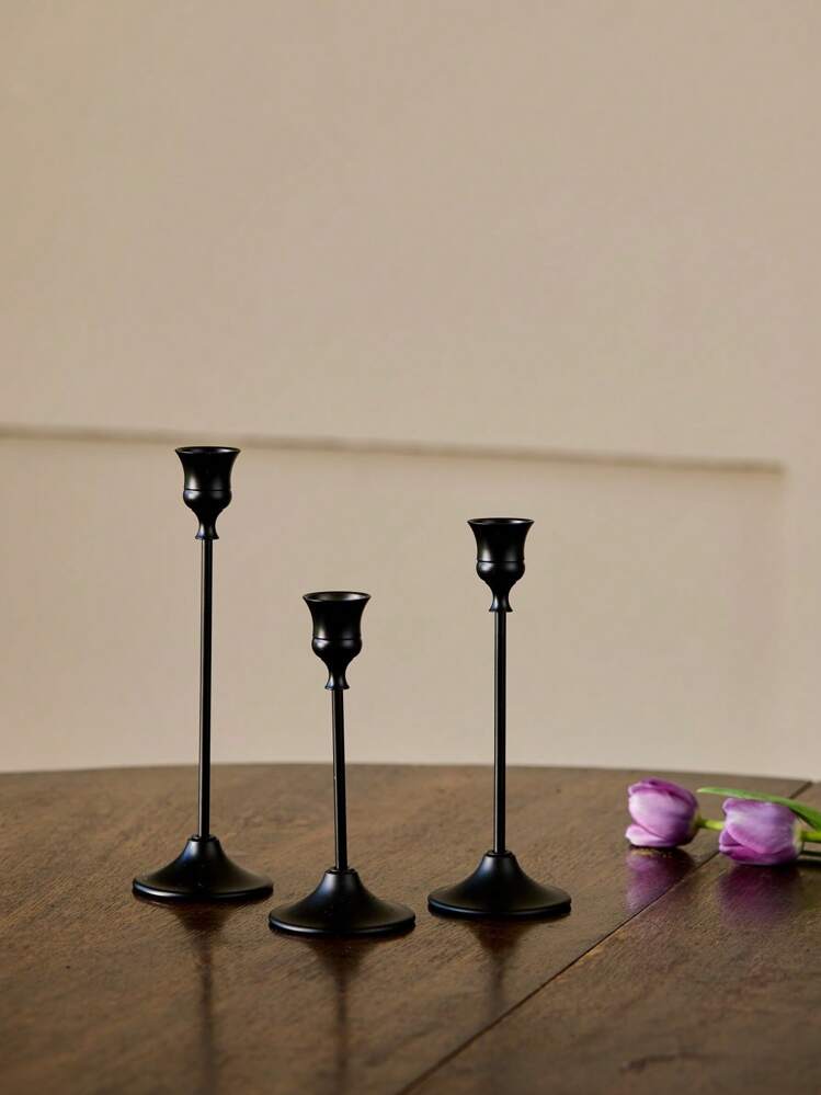 Cirelle 3pcs Brass Gold/Black Metal Tapered Candle Holders, Vintage Modern Decorative Centerpiece Candlesticks Suitable For Fireplace, Wedding, Party, Housewarming Gifts Birthday Graduation,Cozy Home, Rama Table Decor, Mother's Day Gift, Party Use, Family Dining, High-End Restaurants Supplies, Wedding Decor