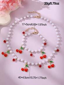 2 pezzi/set Collana e braccialetto in perle finte a forma di fragola e ciliegia, gioielli da ragazza, adatti per uso quotidiano, vacanze, feste, regali