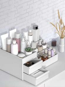 Caja de maquillaje tipo cajón, caja de almacenamiento de cosméticos de plástico, estantería para tocador, caja de almacenamiento de escritorio - Multicolor - Ver 2