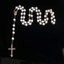 1pc Fashionable Vintage Rosary Necklace With Cross & Beads, Versatile Design Suitable For Party And Everyday Wear