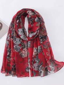 Balinese Floral Print Scarf Shawl - Multicolor - View 3