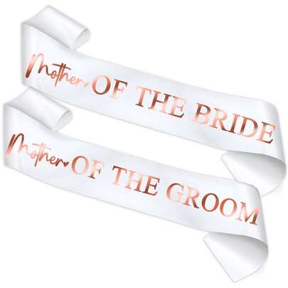 新娘和新郎母亲玫瑰金箔腰带，白色单身派对腰带，适用于新娘送礼会订婚用品礼品婚礼配饰