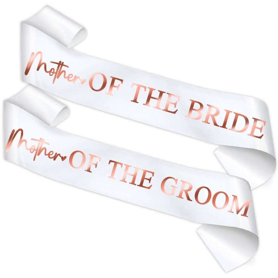 新娘和新郎母亲玫瑰金箔腰带，白色单身派对腰带，适用于新娘送礼会订婚用品礼品婚礼配饰 - 彩色 - 查看 1