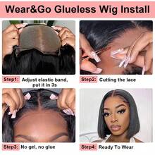 Glueless Wigs Human Hair Bob Straight Human Hair Lace Front Wigs For Beginners 100% Glueless Wigs 13x4 Lace Closure Human Hair Wig For Women Pre Cut Lace Natural Color 200% Density - Natural Black - 查看 5