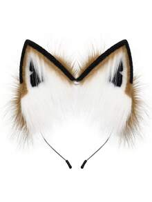 手工制作仿皮毛狐狸狼耳头饰角色扮演派对服装道具万圣节 - 棕色 - 查看 8
