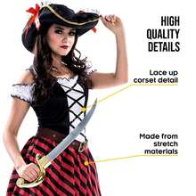 Morph Costumes Set Sail In Style: Women's Pirate Fancy Dress Costume For Halloween Parties - Corset Dress, Hat & Swashbuckling Belt Included - Multicolor - View 4