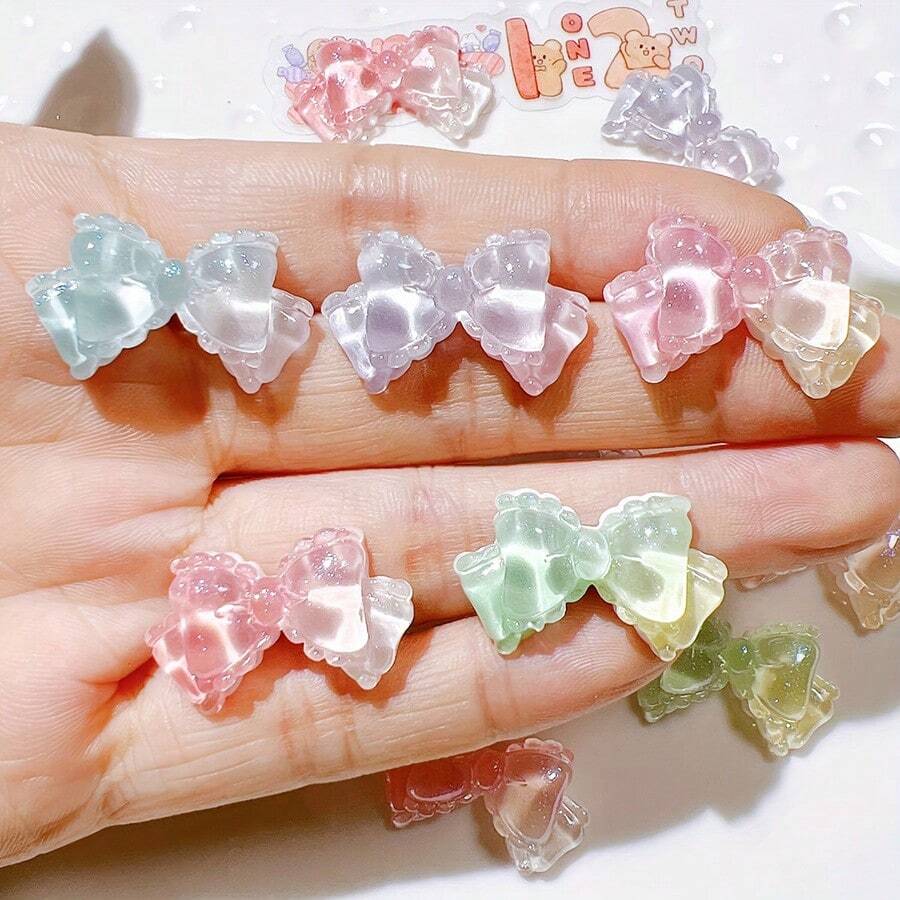 10/20/30pcs Resin Crafts Materials Accessories, DIY Decorations Shoe Clips Cups Sticker Hair Clips Random Color Gradient Bowknot - Multicolor - View 1