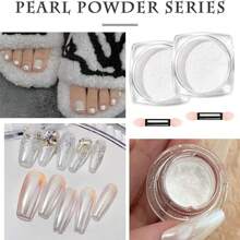 Weiße Perlmutt-Chrom-Nagelpulver, spiegelnder Effekt Aurora Magic Perle Nail Jewelry Glitzer Pulver, holografisch Meerjungfrau Perlmutt Neon Eisige Aurora Nagelpulver, DIY Nail Art Dekoration