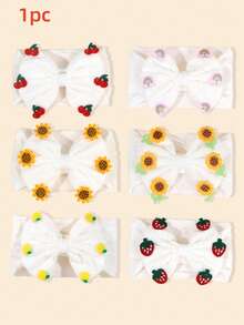 1个白色樱桃、草莓、雏菊蝴蝶结发箍，尼龙弹力发圈，时尚发饰，适合婴儿、春夏、婚礼、旅行、派对等场合，可作礼物 - 白色 - 查看 4