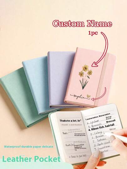 1pc Leather Notebook, Portable Compact Size 4.33/2.95in, Personalized Pattern Or Text (Can Customize Your Own Photo), Leather Pocket Memo Pad, Mini Portable Notebook, Meeting Notebook. Learning Gift, Stationery. Spiral Bound Notebook