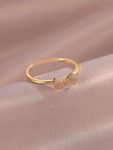 S925 Sterling Silver Cubic Zirconia Bowknot Design Women Rings, Suitable For Women's Daily Wear Jewelry, Precious Gift For Lover On Festivals And Anniversaries - Yellow Gold - View 2