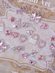 32 Stück Y2K Stil Nail Art Dekorationen, Legierung Nagel Schmuck mit 3D Herz, Stern, Schleife, Kirsche Kristalle & Strass, Glitzer Nail Gems & Zubehör Nail Zubehör Nägel Nail Charms - Babypink - Übersicht 3