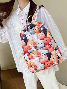 Backpack For Girls, High School Students, Cute Cat Print, Large Capacity Backpack For Girls - Multicolor - View 5