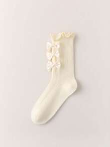 1/4 Par de Cómodas Medias de Malla con Lazo Decorativo hasta el Tobillo, Versátiles y Elegantes Medias de Princesa, Medias Estudiantiles