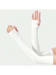 Solid Color Ice Silk Arm Sleeves, Summer Cooling Sun Protection For Outdoor Activities Like Running, Fishing And Halloween - trắng - Xem 5